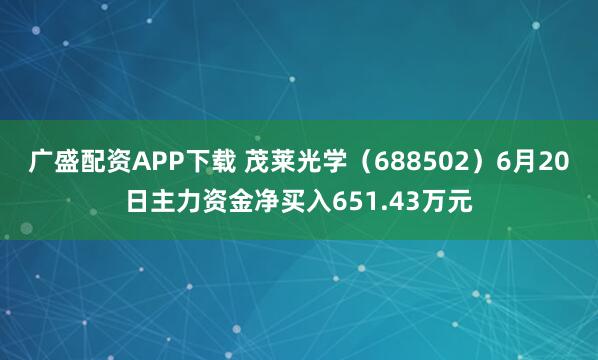 广盛配资APP下载 茂莱光学（688502）6月20日主力资金净买入651.43万元
